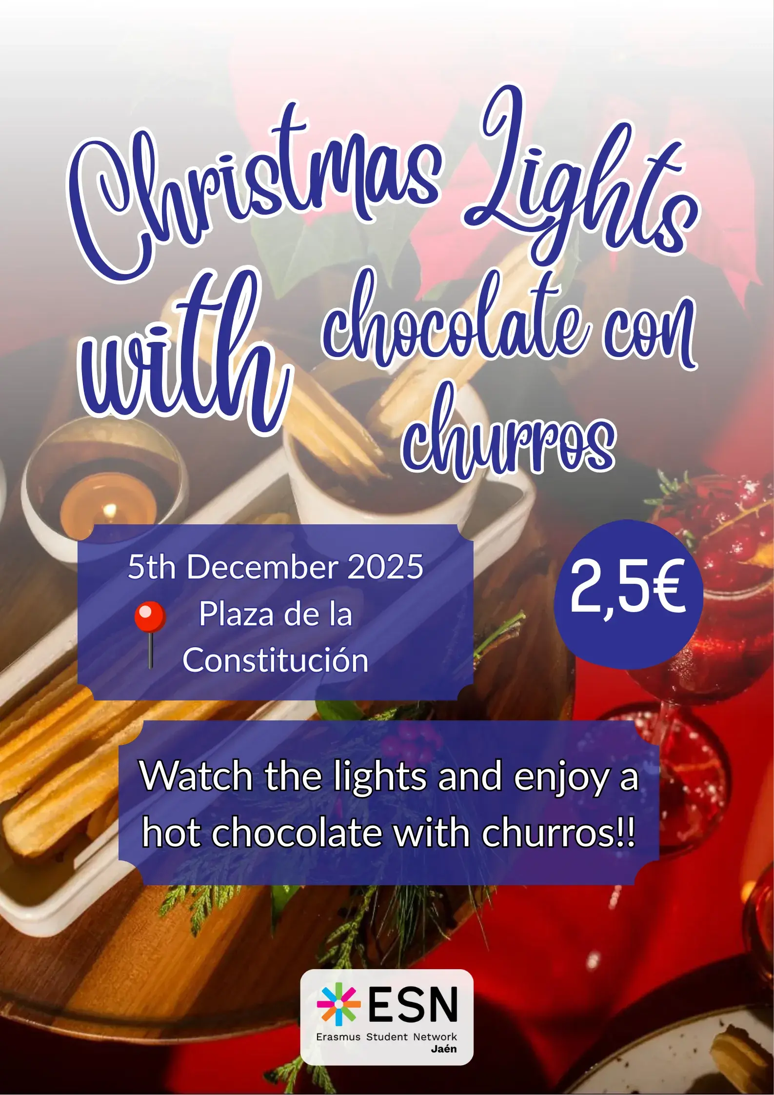 Luces de navidad con chocolate con churros
